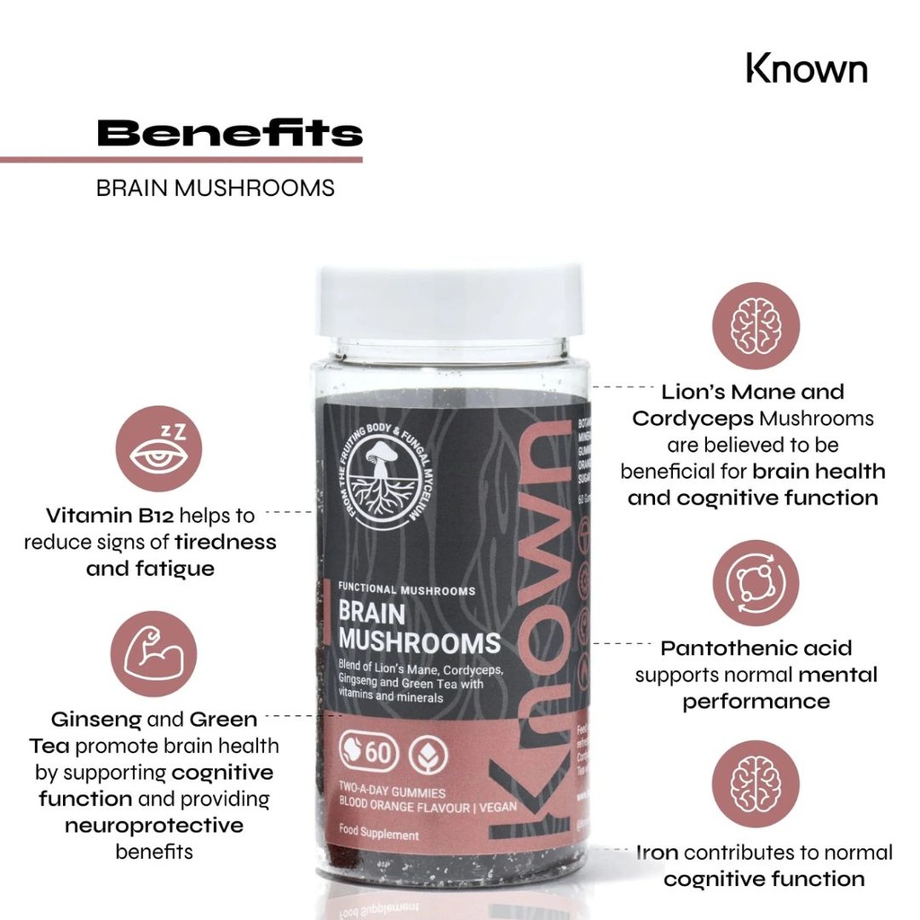 Known Brain Mushrooms Vegan Gummies 60CT