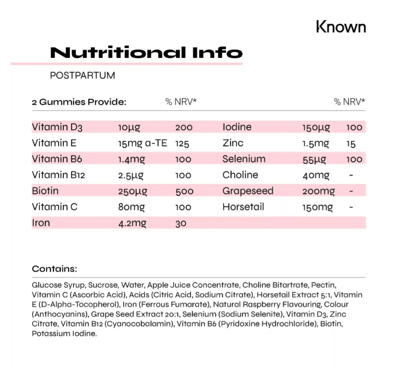 Known Postpartum Support Vegan Gummies 60CT