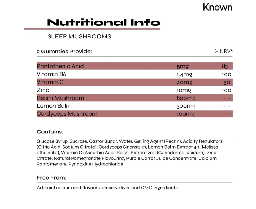 Known Sleep Mushrooms Vegan Gummies 60CT