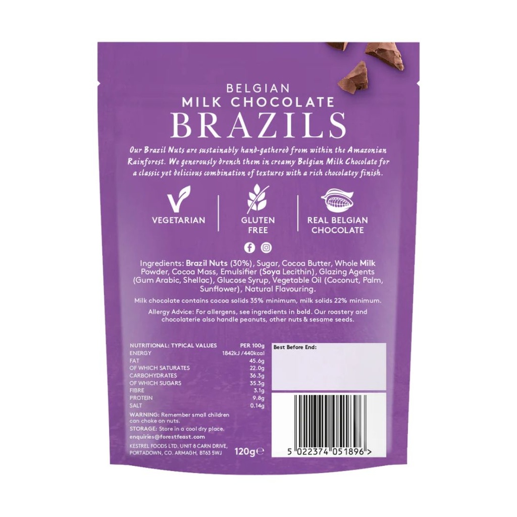 Forest Feast Belgian Milk Chocolate Brazil Nuts 120g