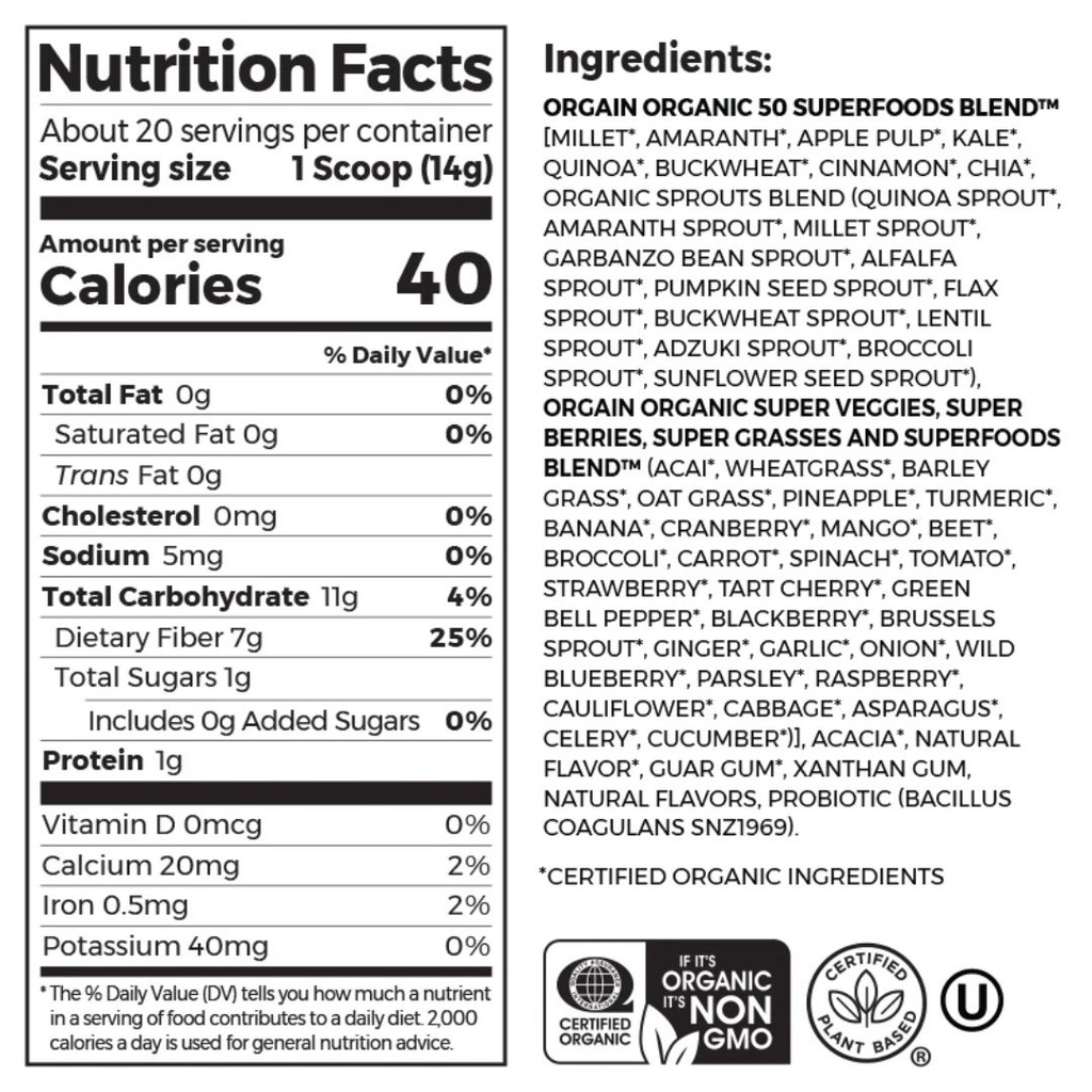 Orgain Organic Superfoods Probiotics Nutritional Powder 9.9oz