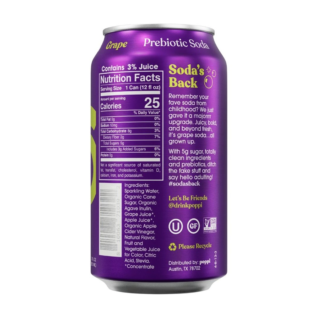 Poppi Prebiotic Soda Grape 12oz