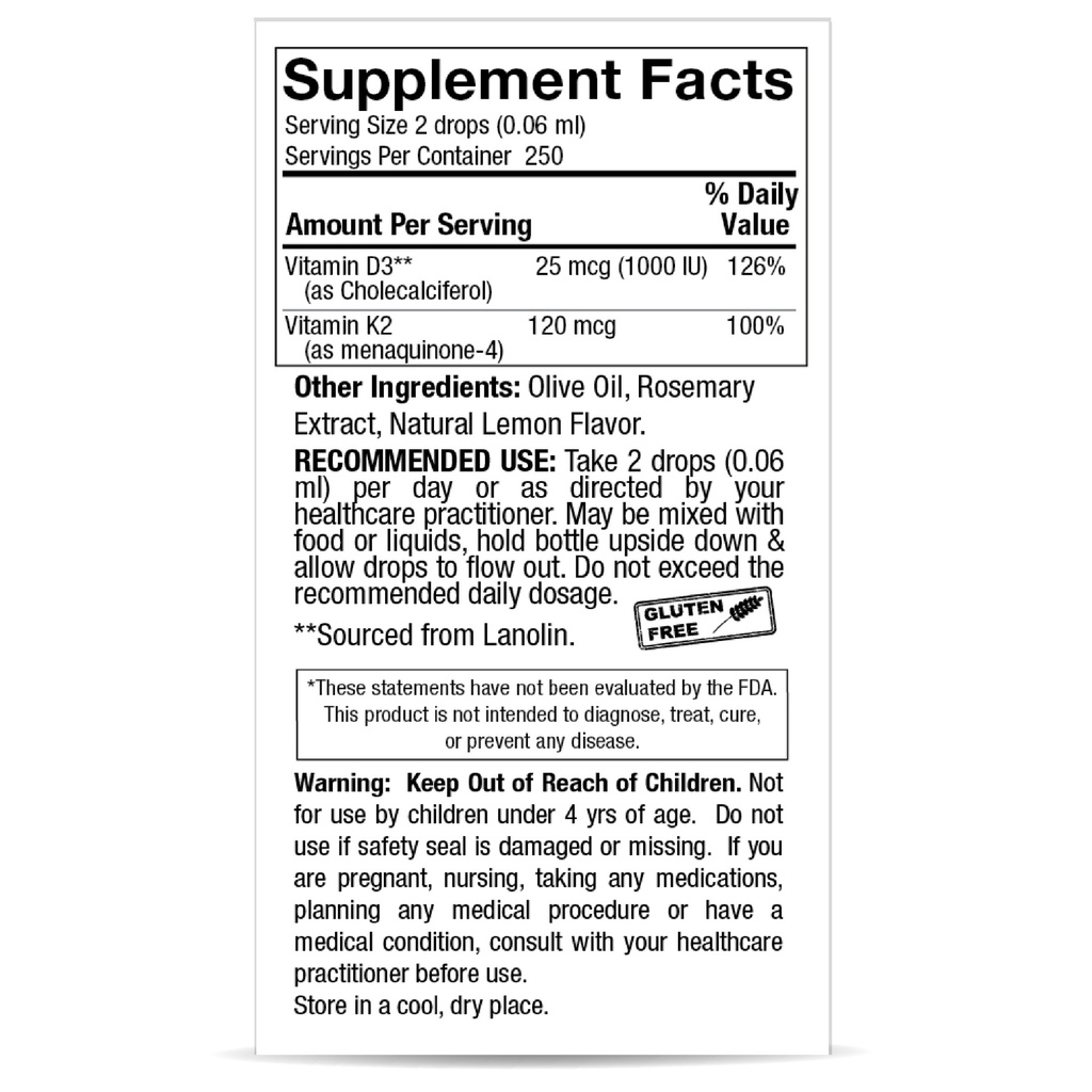 Nature's Answer Vitamin D3 & K2 Drops 0.5oz