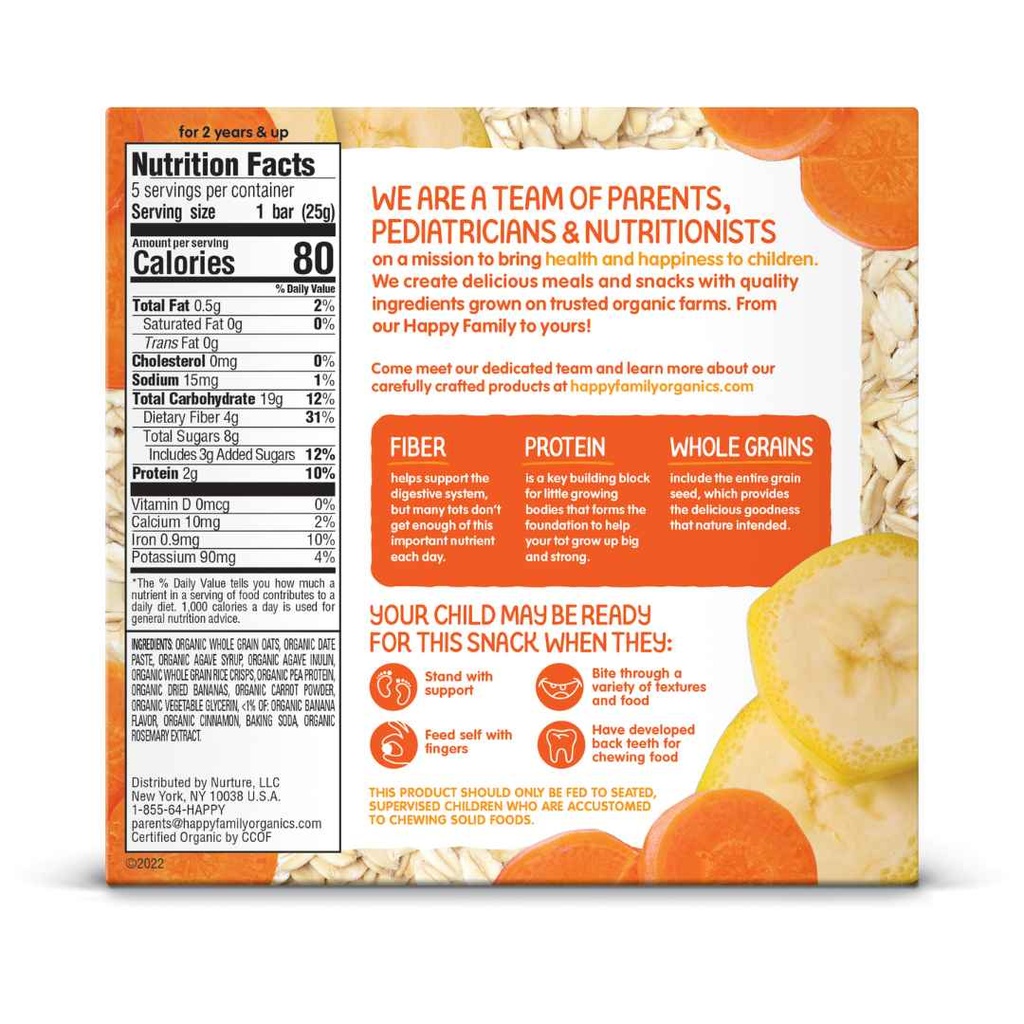 Happy Tot Organic Soft-Baked Oat Bar Bananas & Carrots 5 Pack 4.4oz