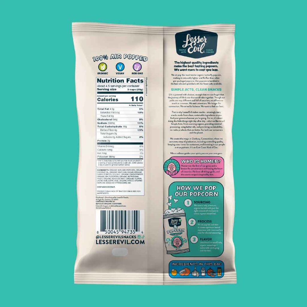 Lesser Evil Organic Popcorn Homer's Blend 4.6oz