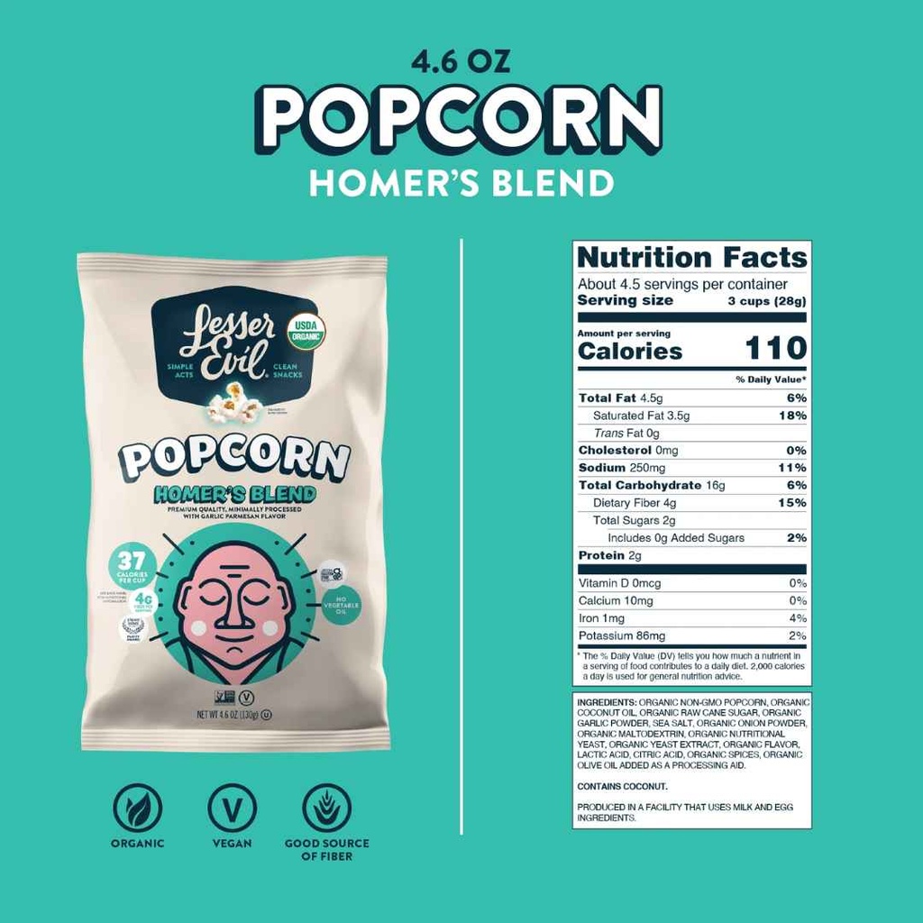 Lesser Evil Organic Popcorn Homer's Blend 4.6oz