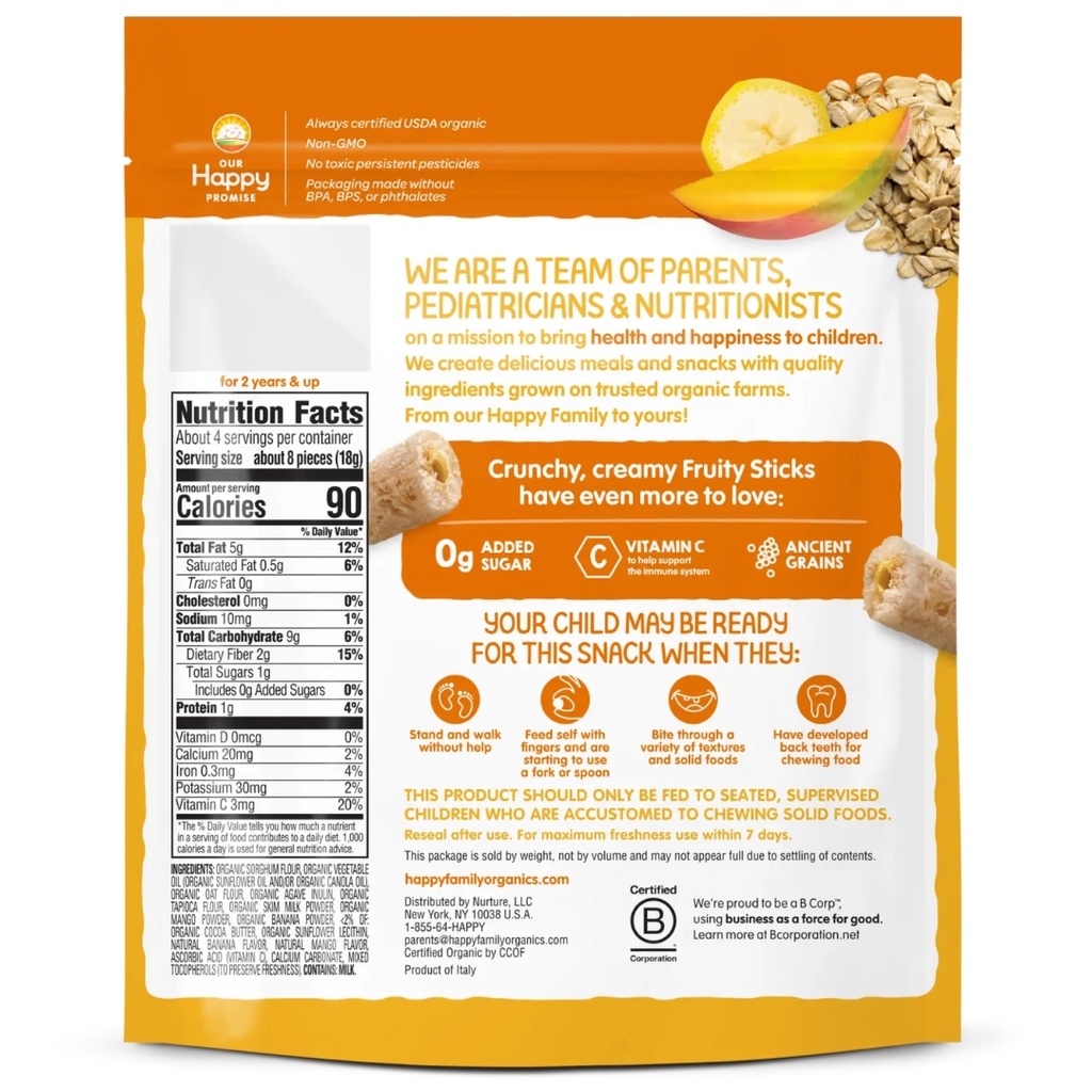 Happy Tot Organic Fruity Sticks Banana, Mango & Oat 2.54oz