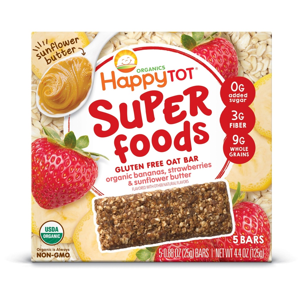 Happy Tot Organic Soft-Baked Oat Bar Bananas, Strawberries & Sunflower Butter 5 Pack 4.4oz