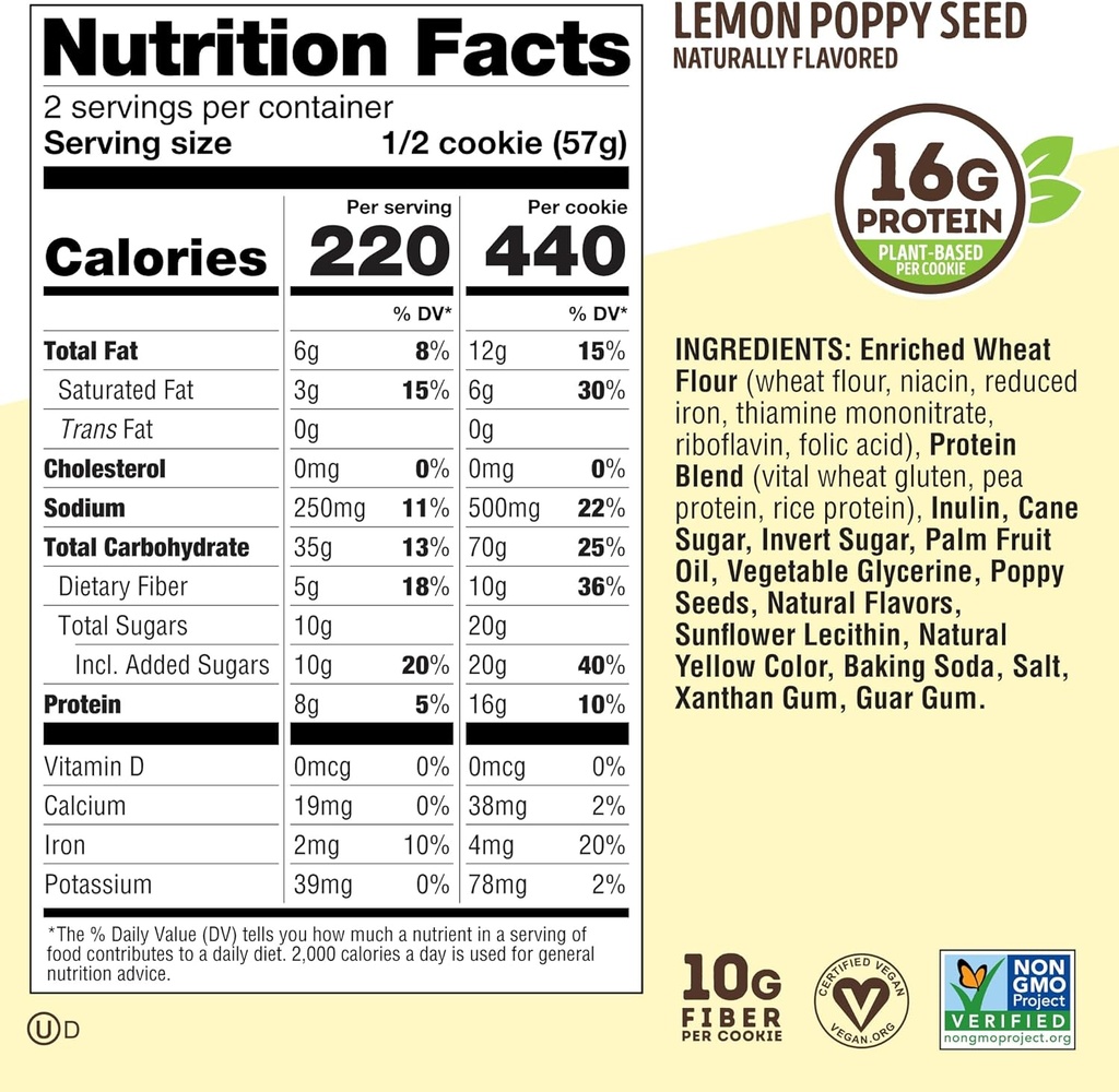 Lenny & Larry's Complete Cookie Lemon Poppy Seed 4oz