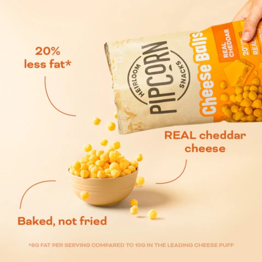 Pipcorn Cheese Balls Real Cheddar 1oz