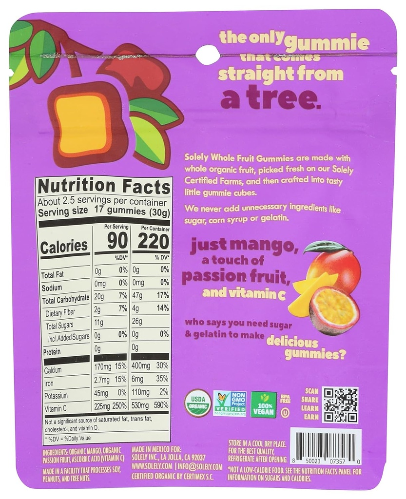Solely Organic Gummies Mango Passionfruit 2.5oz