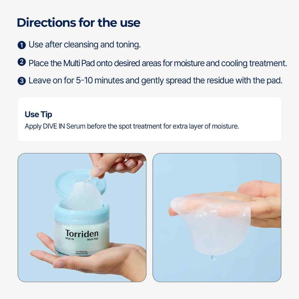 Torriden Dive-In Low Molecular Hyaluronic Acid Toner Pads 80ct