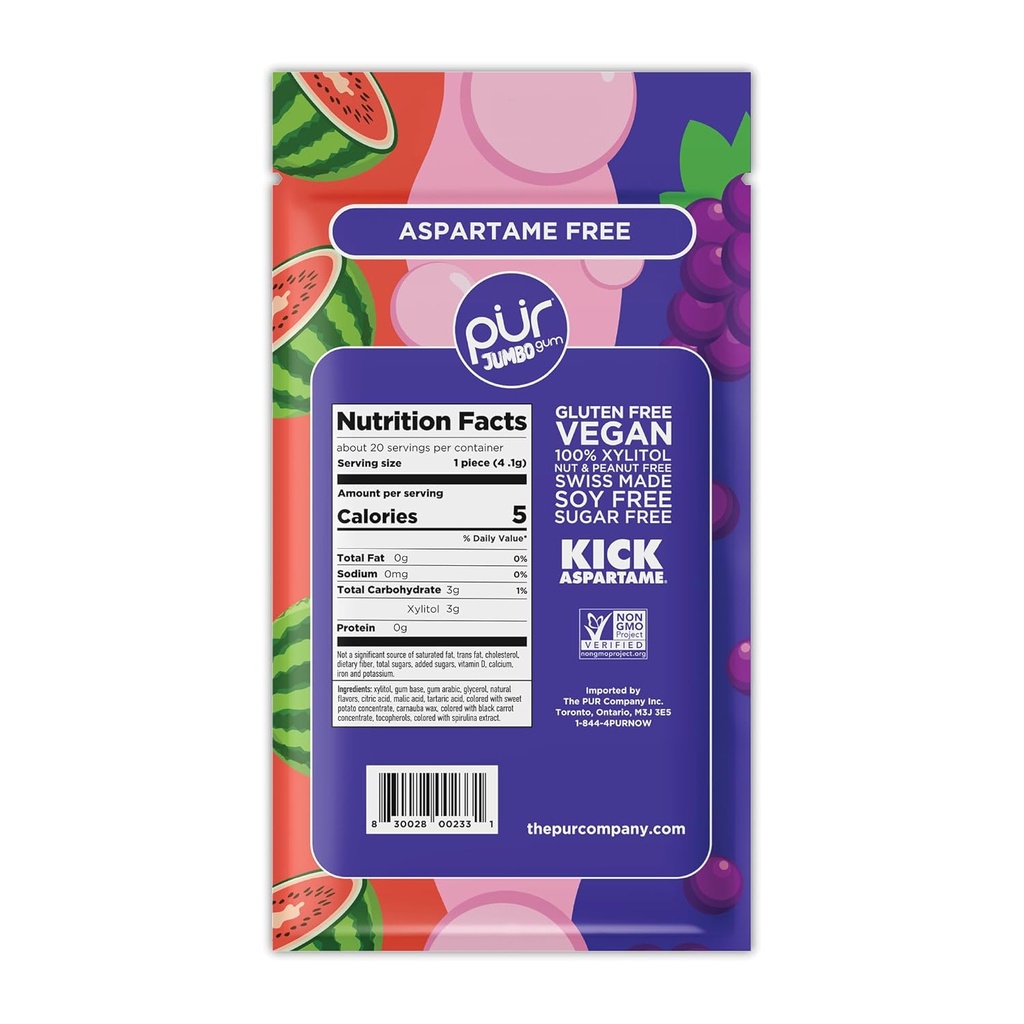 Pur Gum Grape and Watermelon Flavour Gum 20CT