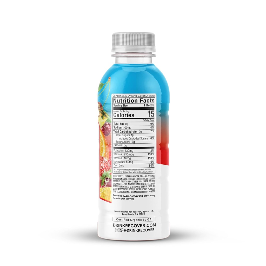 Recover 180 Organic Hydration Drink Fruit Punch 16oz