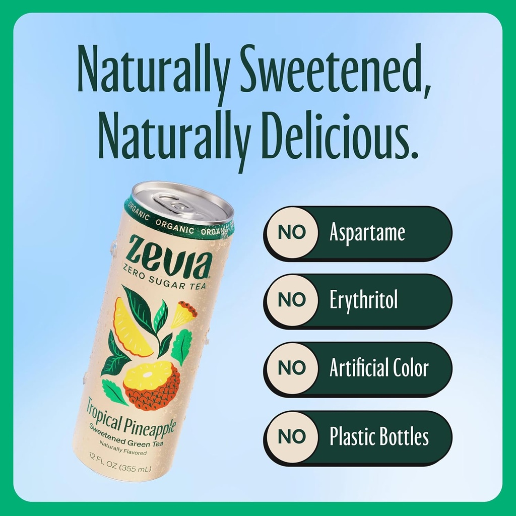 Zevia Organic Sweetened Green Tea Tropical Pineapple 12oz