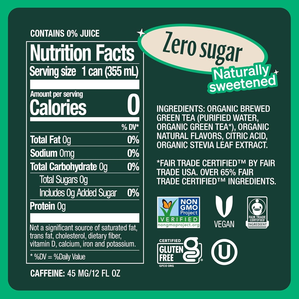 Zevia Organic Sweetened Green Tea Tropical Pineapple 12oz