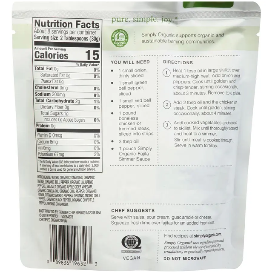Simply Organic Classic Fajita Simmer Sauce 8oz