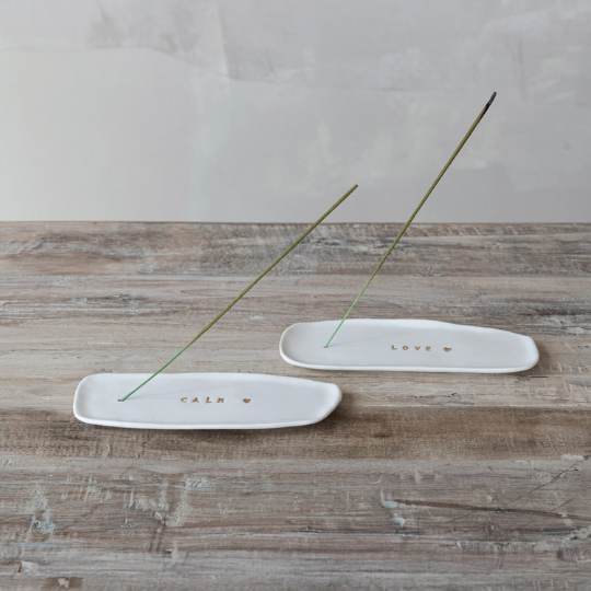 Organic Stoneware Incense Holder Gold Word 