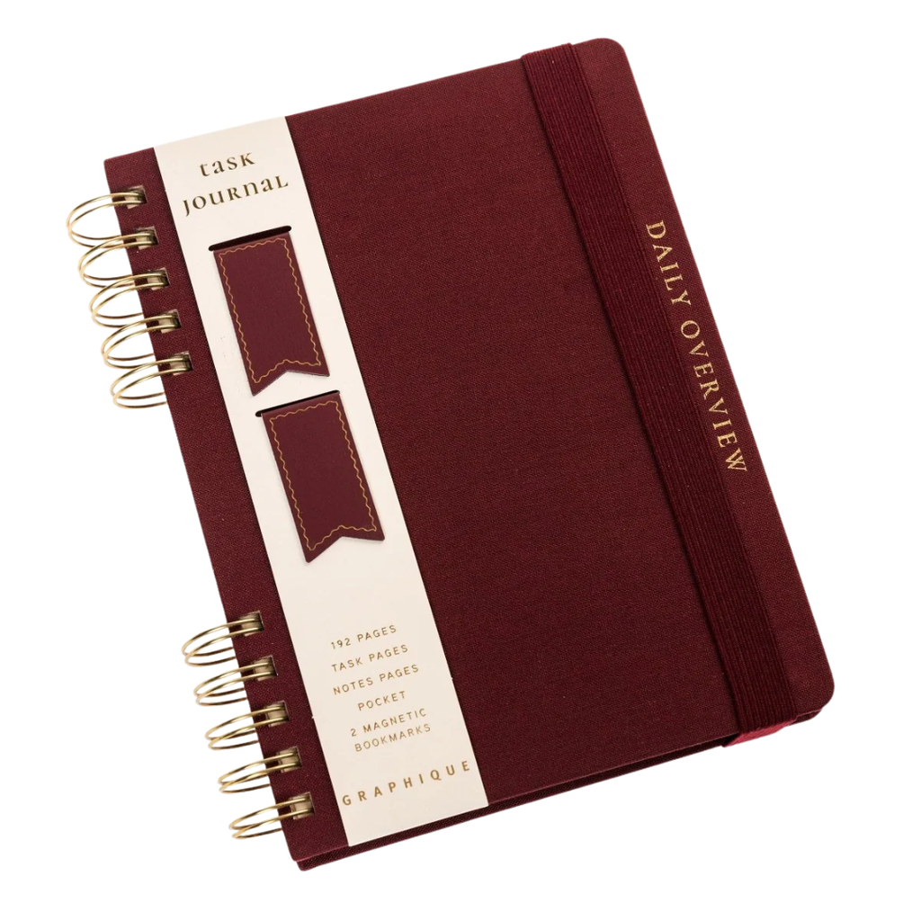 Fabric Covered Journal With Bookmarks Plum Red 6 x 8in