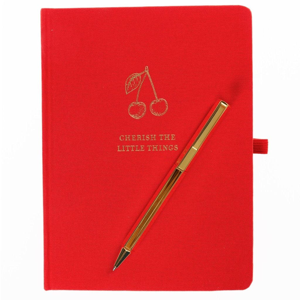 Fabric Covered Journal With Pen Cherry 6in x 8in