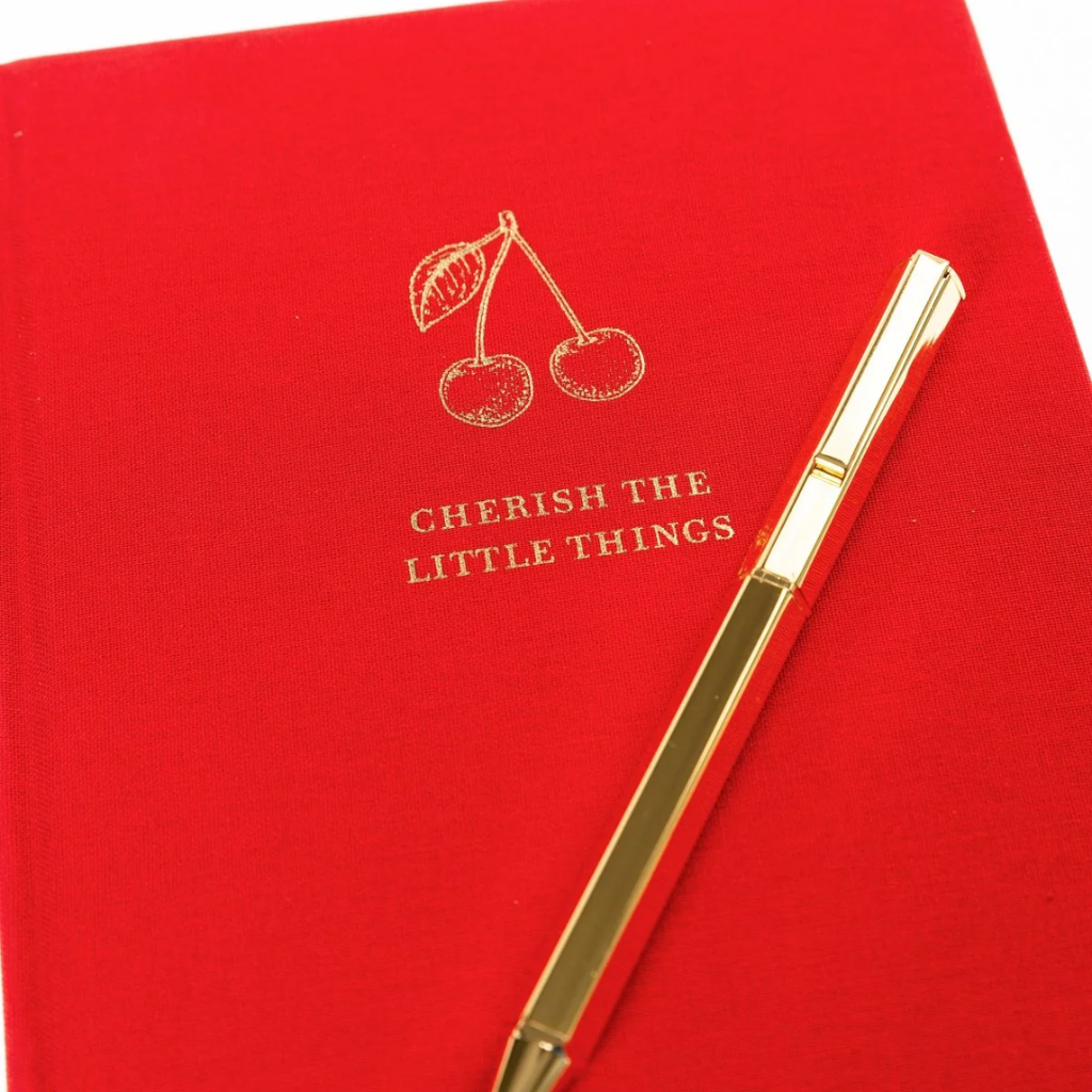 Fabric Covered Journal With Pen Cherry 6in x 8in