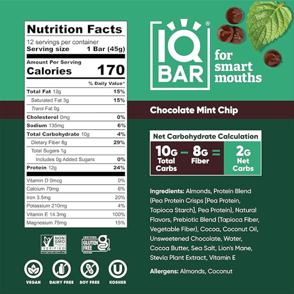 Iq Bar Keto Protein Bar Mint Chocolate Chip 1.6oz
