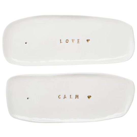 Organic Stoneware Incense Holder Gold Word 