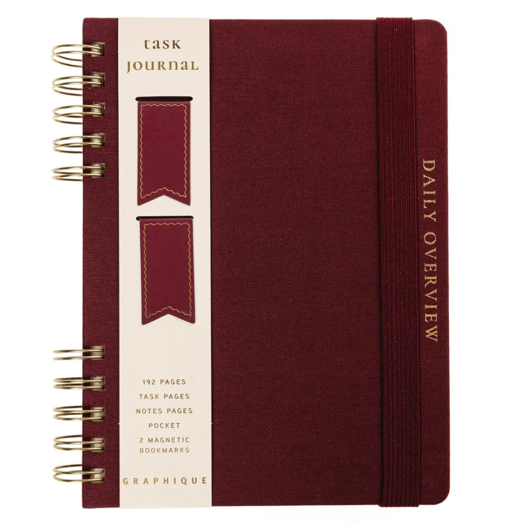 Fabric Covered Journal With Bookmarks Plum Red 6 x 8in