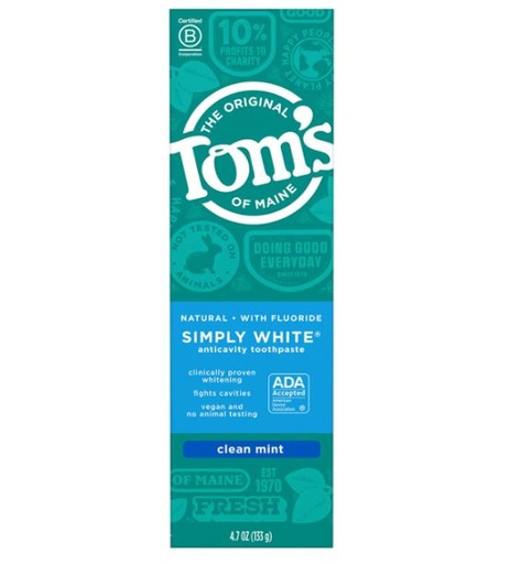 [205013-BB] Tom's Of Maine Simply White Clean Mint Toothpaste 4.7oz