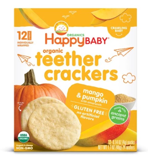 [205148-BB] Happy Baby Organic Teether Crackers Mango Pumpkin 1.69oz