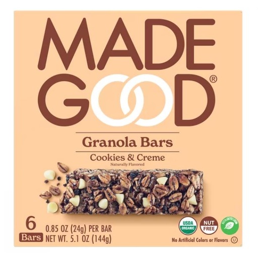 [205357-BB] Made Good Organic Granola Bar Cookies & Cream 6 Pack