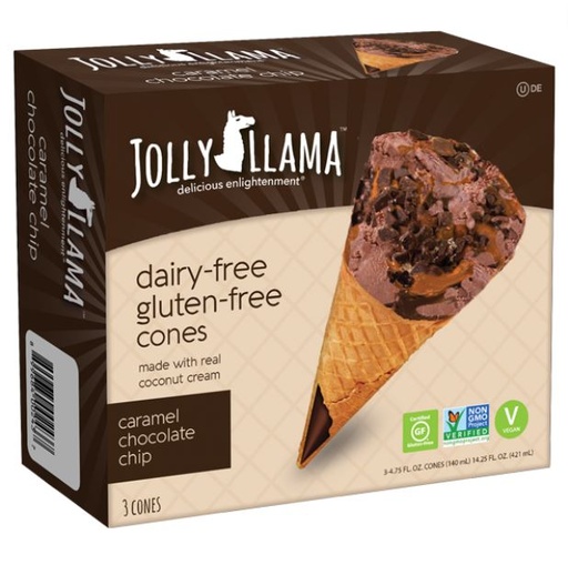 [205418-BB] Jolly Llama Dairy-Free Sundae Cones Caramel Chocolate Chip 3ct