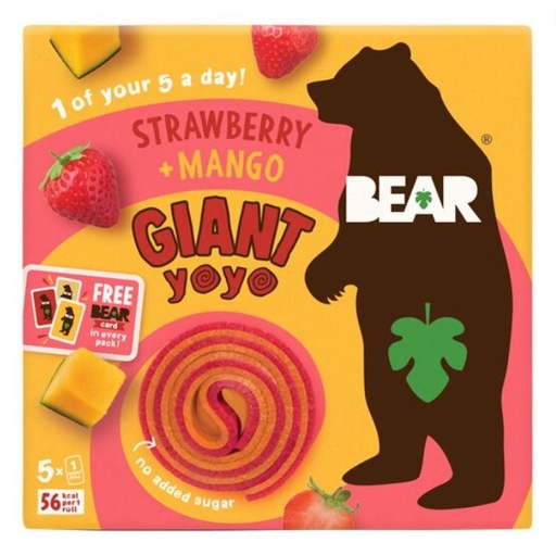 [205976-BB] BEAR Yoyos Giant Strawberry & Mango Fruit Roll 5x20g