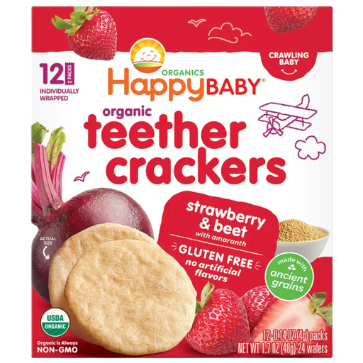 [206656-BB] Happy Baby Organic Teether Crackers Strawberry Beet 1.69oz