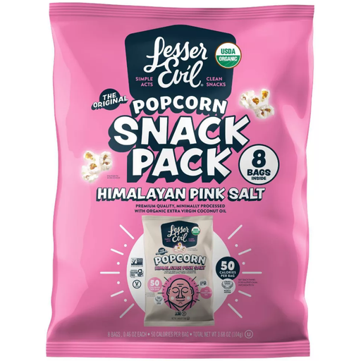 [207077-BB] Lesser Evil Himalayan Pink Organic Popcorn .46oz 8-Pack