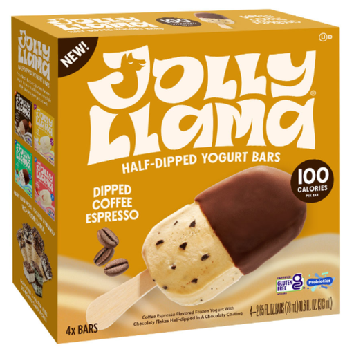[208073-BB] Jolly Llama Half-Dipped Yogurt Bars Coffee Espresso 4ct