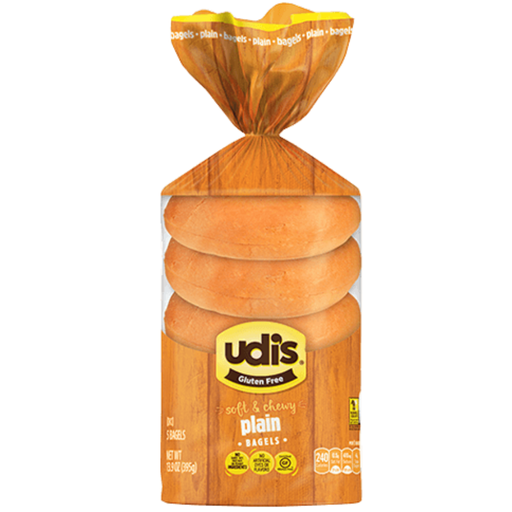 [208267-BB] Udi's Gluten Free Soft & Chewy Plain Bagels 13.9oz