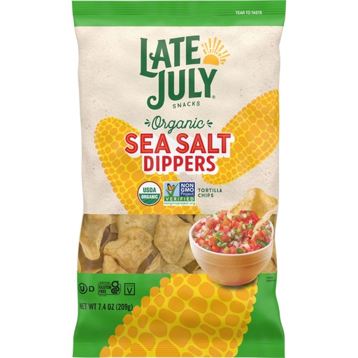 [208539-BB] Late July Snacks Organic Sea Salt Tortilla Chips Dippers 7.4oz