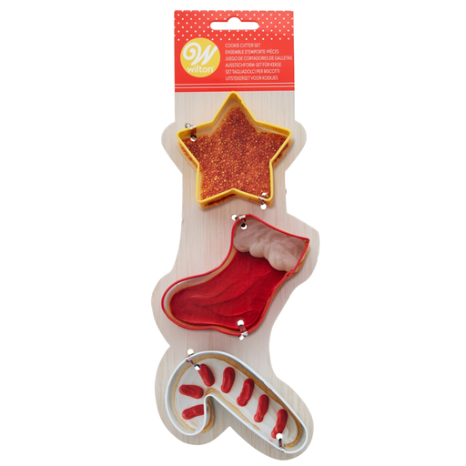 [208690-BB] Wilton Star, Stocking & Candy Cane Cookie Cutter Set 3pc
