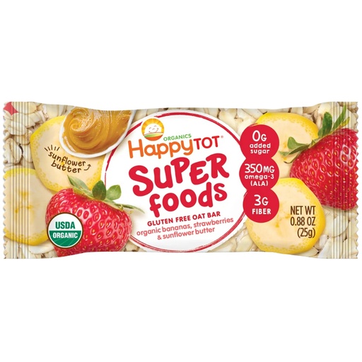 [208693-BB] Happy Tot Organic Soft-Baked Oat Bar Bananas, Strawberries & Sunflower Butter 4.4oz 5pk