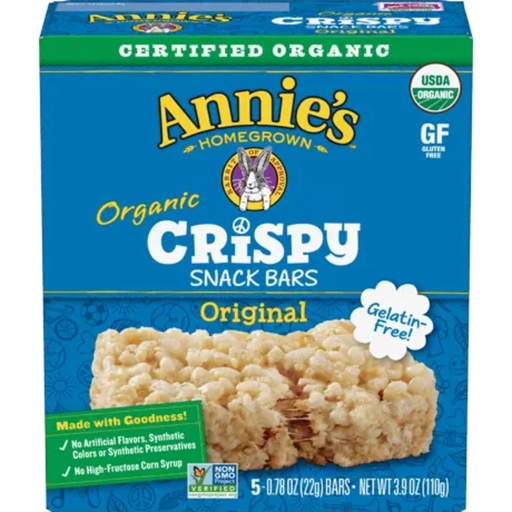 [208694-BB] Annie's Homegrown Organic Gluten Free Original Crispy Snack Bars 5 Pack 3.9oz