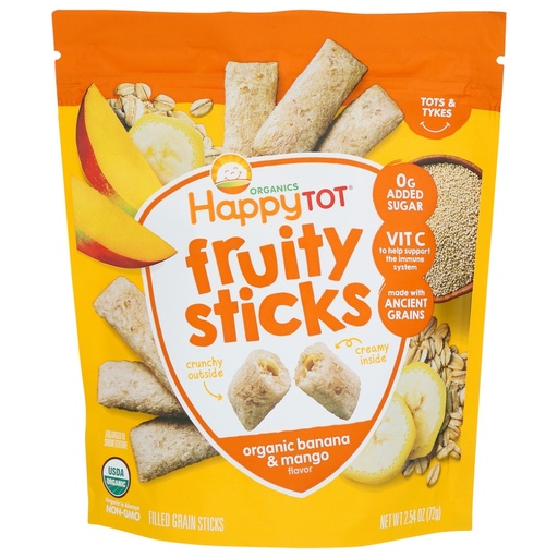 [208712-BB] Happy Tot Organic Fruity Sticks Banana, Mango & Oat 2.54oz