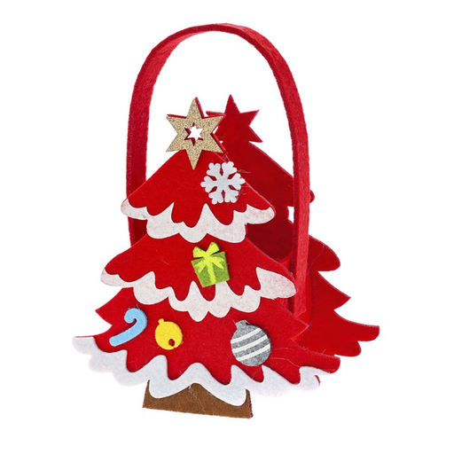 [208945-BB] Christmas Tree Felt Basket Red 6in