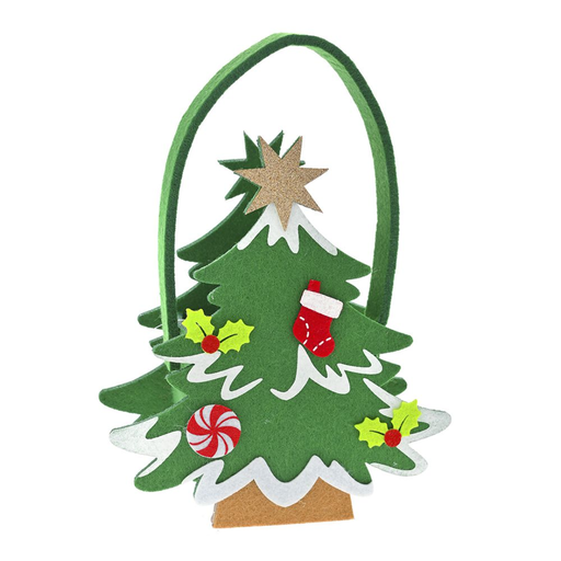 [208946-BB] Christmas Tree Felt Basket Green 7in