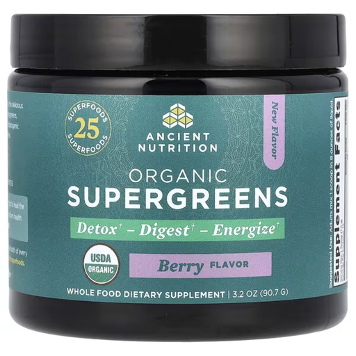 [209170-BB] Ancient Nutrition Organic Supergreens Powder Berry 3.2oz