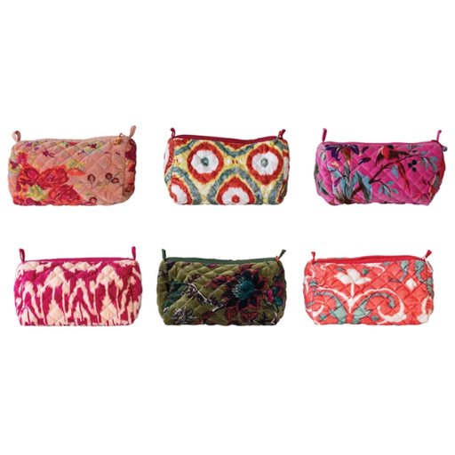[209463-BB] Quilted Velvet Printed Pouch Assorted