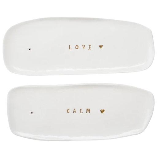 [209464-BB] Organic Stoneware Incense Holder Gold Word 