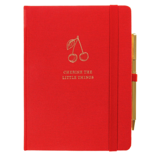 [209483-BB] Fabric Covered Journal With Pen Cherry 6in x 8in