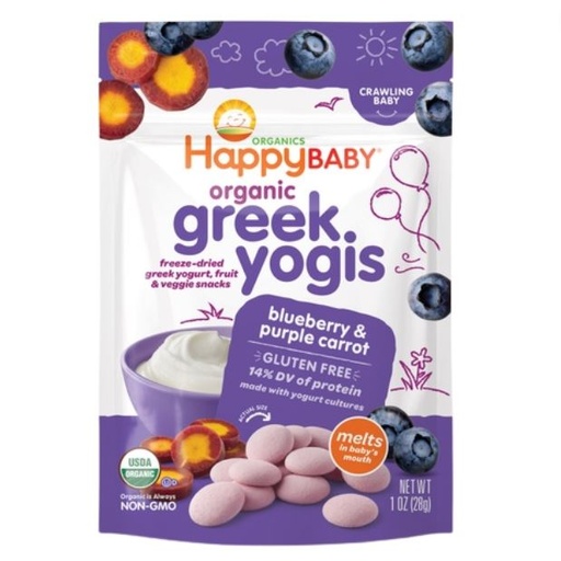 [204446-BB] Happy Baby Organic Blueberry and Purple Carrot Greek Yogis Fruit Snack 1oz